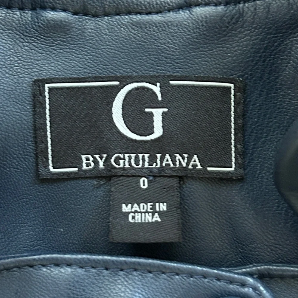 G by Guiliana Vintage Vegan Leather Beaded Embroidered Floral Navy Jacket Size 0